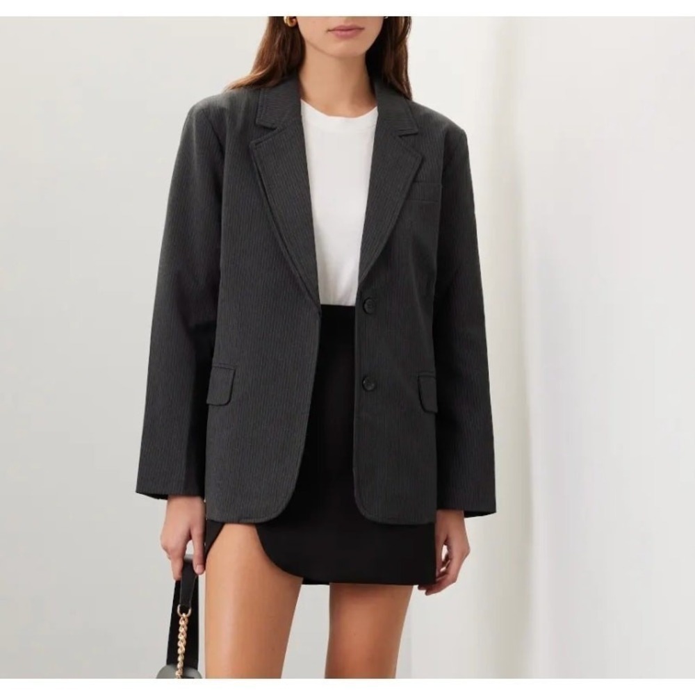 Moon River Jacket Womens Small‎ Charcoal Grey Pinstripe Blazer Twill Career